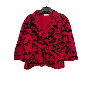 Vintage Coldwater Creek Red & Black Wool Blend Jacket XL 18 Scroll Pattern Chic